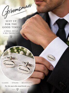 Groomsman Silver Cufflinks Engraved Wedding Party Groom Gift Formal Mens Tuxedo